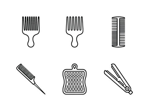 Collection of Six Different Hair Styling Tools Icons.