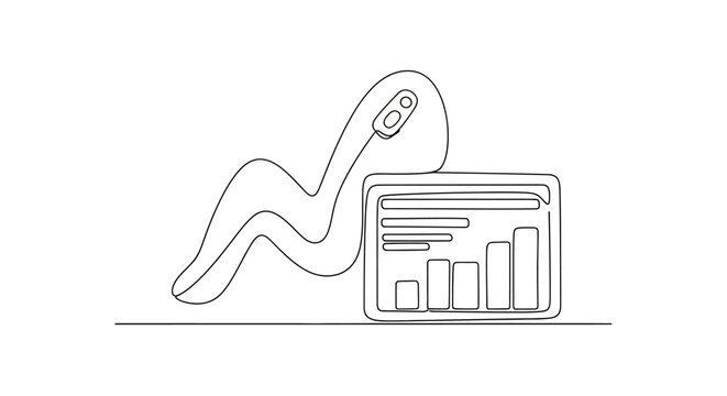 Worm Crawling Towards Computer Mouse and Business Growth Chart