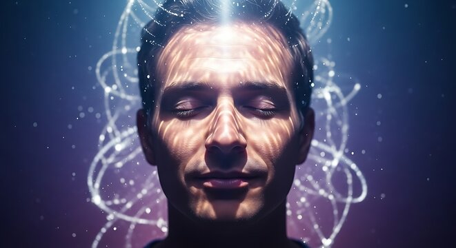 Mysterious Man with Glowing Aura Portrait.