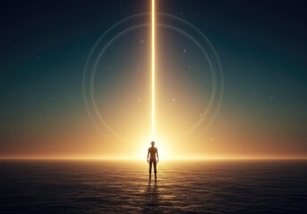 Abstract minimalist visualization of spiritual ascension toward an infinite luminous void, representing freedom, potential, and boundary dissolution ,growth ,freedom ,potential