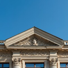 Obraz premium Detailed view of an elegant historical building facade showing classical symmetry and elaborate stone ornamentation ,artistic ,elegant ,window