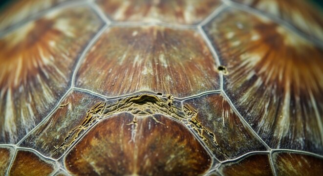 Close up macro shot of a sea turtle shell pattern.