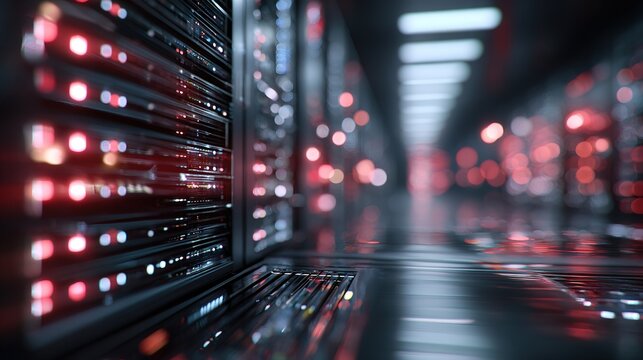 Dynamic Blurred Server Lights in Digital Cloud Technology Abstract Data Center Environment Futuristic Perspective on Computing Innovation