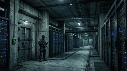 Naklejka premium Exploring Advanced Underground Data Center Technology With High Fidelity Equipment and Security Measures in Place