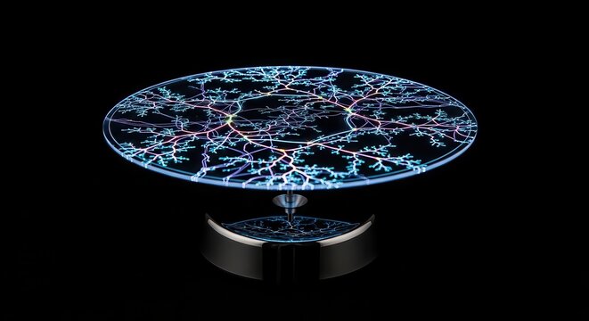 Circular Plasma Display With Intricate Electric Energy Patterns Floating Above Base