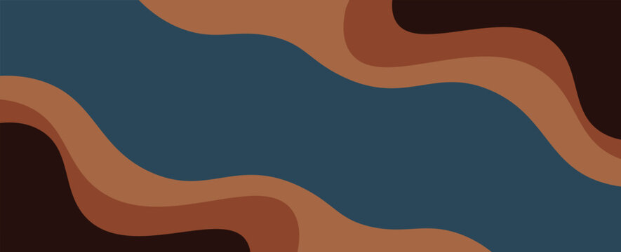 Wavy lines create abstract art indoors with blue and brown colors