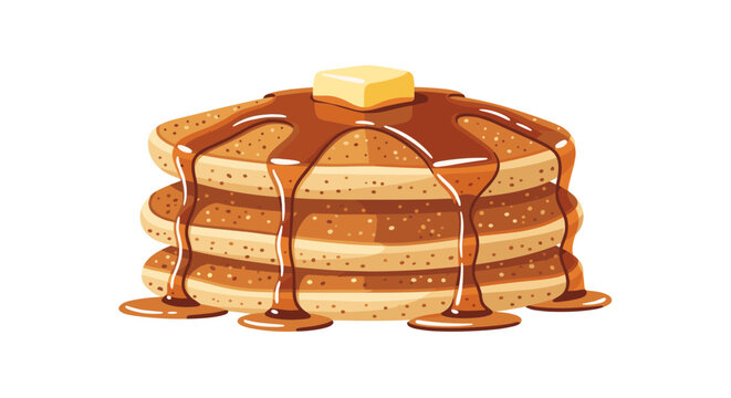 A stack of pancakes with syrup and butter on top in a vector graphic