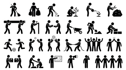 Obraz premium Icons of People Engaged in Various Activities and Teamwork