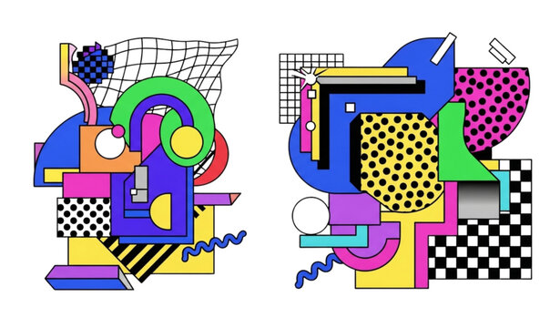 Brutalism geometric shapes vector Y2K abstract modern design set