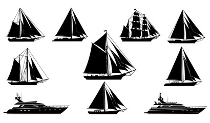 Sailing ship silhouette vector set sailboat maritime flat design © Songkari