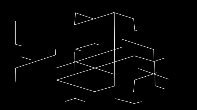 Geometric lines create an intricate white wireframe pattern isolated on a stark black background which provides significant copy space for professional technical documentation or minimalist design.