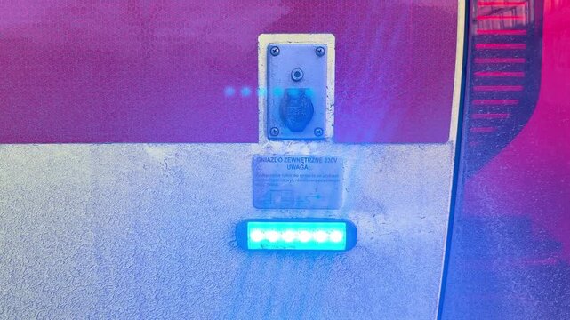 Fire truck lamp flashing blue and red light, fire scene, flashing warning light to indicate a dangerous location, flashing light of an ambulance,
