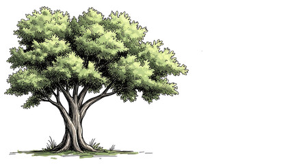 Fototapeta premium Stylized Drawing of a Lush Green Tree with Detailed Foliage and Trunk nature illustration