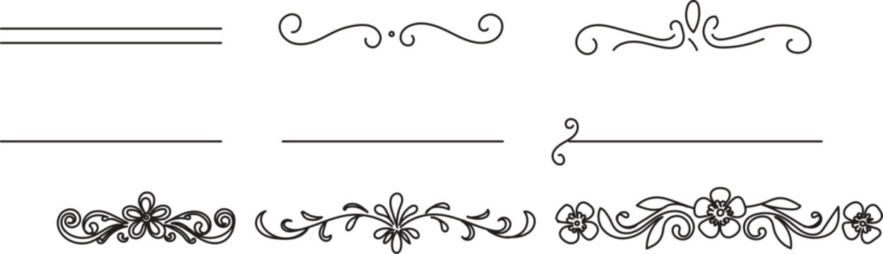 Large collection of vintage calligraphic dividers and floral ornament design elements. vintage separators and floral graphic embellishments in black eps. Elegant vintage ornamental dividers set with s
