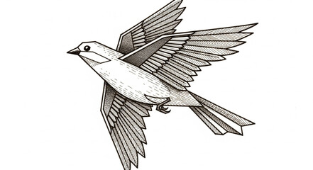 Detailed Ink Drawing of a Bird in Flight. © Mas