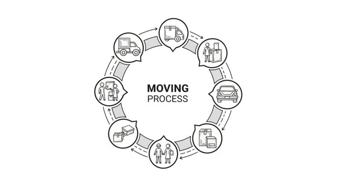 Diagram illustrating the moving process with icons in a circle.