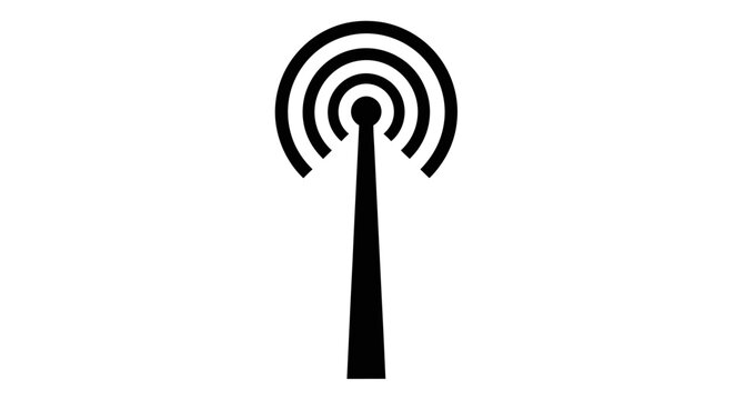 Minimalist antenna icon symbolizing wireless communication and signal transmission on an isolated white background.