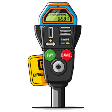 cartoon parking meter digital payment kiosk vector illustration