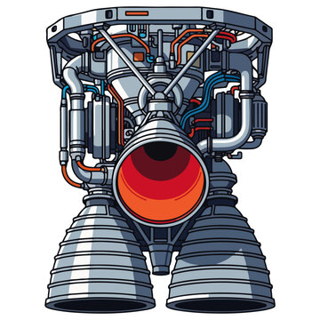 Detailed Aerospace Rocket Engine Nozzle Flat Vector Illustration