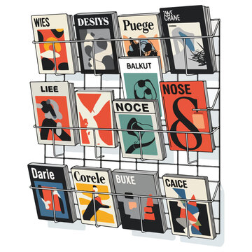 retro business card display rack flat vector illustration