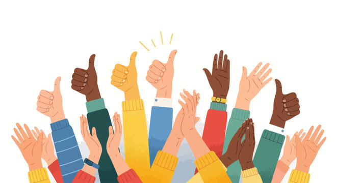 Diverse hands giving thumbs up gesture.