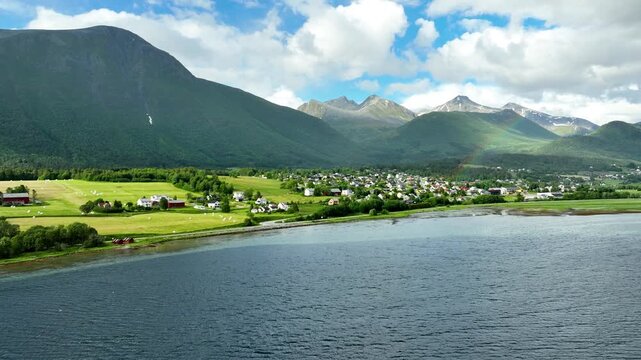 Aerial shot of the amazing landscapes along the coast of Norway