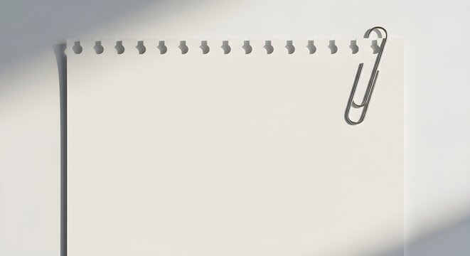 A blank sheet of paper with a paperclip isolated on white background