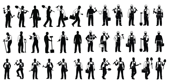 Silhouette of worker isolated. Worker Day Silhouettes vector illustration