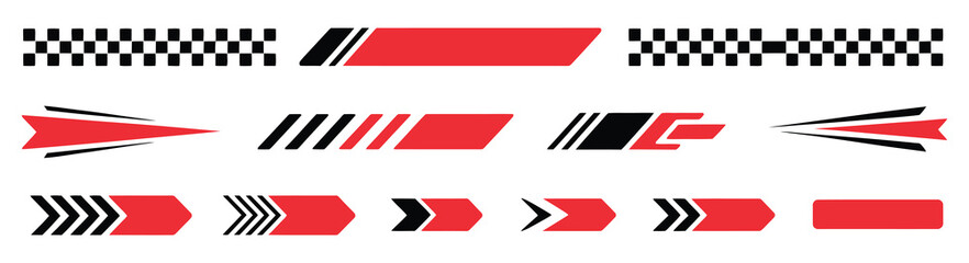 Racing and finish line icon set, checkered flag and motion stripe elements for speed, competition, and racing concepts, simple modern vector design for sports and motorsport themes. © MD REZAUL