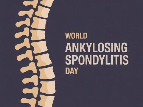 World ankylosing spondylitis day poster with a stylized human spine illustration