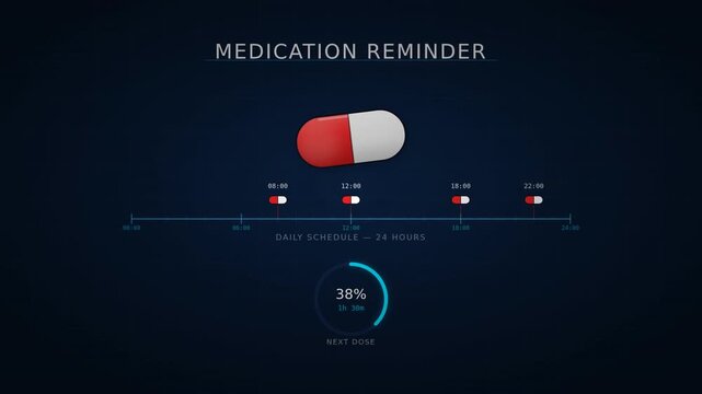 Visual representation of a medication reminder system indicating dosages and time schedules