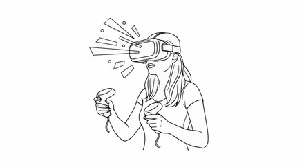 Fototapeta premium Person immersed in virtual reality, engaging with controllers