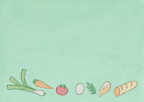 Vegetarian food with green aquarelle background