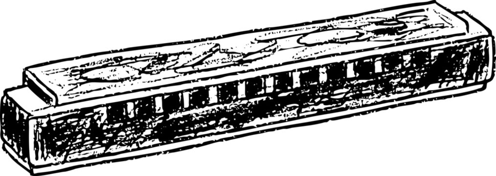 Vintage Harmonica Musical Instrument Engraving Illustration