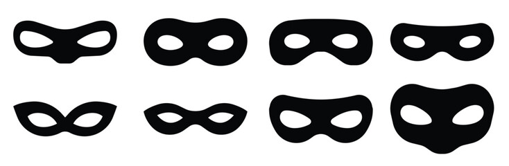 Different Mask silhouette. Masquerade vector for apps or web party superhero carnival villain or burglar icon.   Eye masks in various graphic styles, vector illustration. © Ziarat