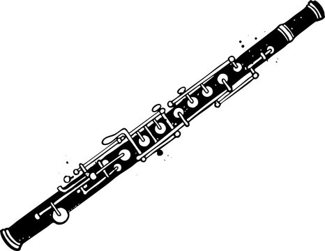 Oboe musical instrument illustration in vintage black and white style
