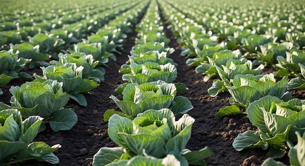 Fototapeta premium Healthy Green Cabbage Farm Landscape View
