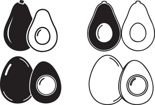 Avocado halves one dark and one light on transparent background silhouette. Avocado halves vector illustration.