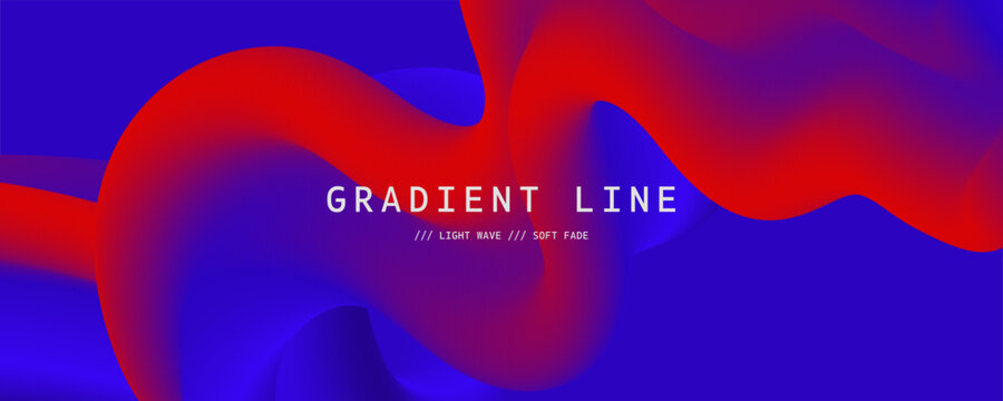 Abstract 3d wavy fluid line with vibrant red and blue color gradient flows smoothly dark blue background