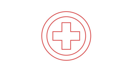 Fototapeta premium Red Medical Cross Symbol in Circle Outline Icon on White Background, Healthcare and Medicine Concept