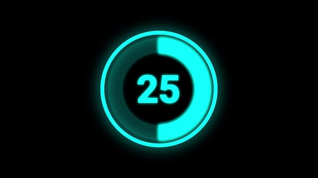 30 second countdown timer with glowing blue countdown animation from 30 to 0 seconds.black background. 30 second countdown timer. 4k video quality