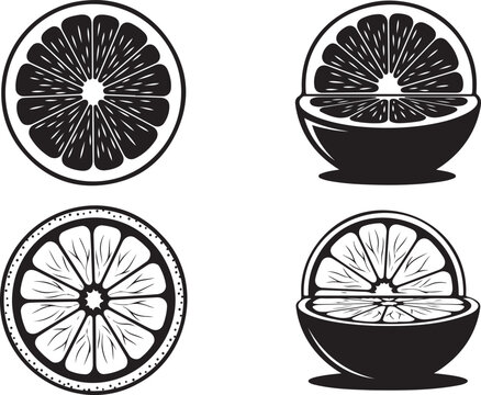 Two orange slice silhouettes a vibrant design on transparent background. Orange slice silhouettes vector illustrator