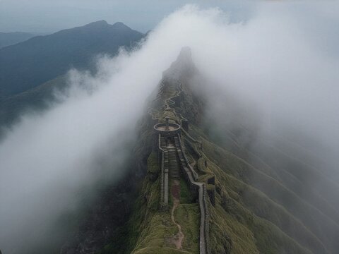 Cloud drama at Suvella machi of Rajgad, first capital for Maratha Empire, Pune