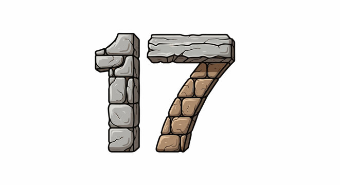 Stylized stone numbers '17' with a pixelated, textured appearance