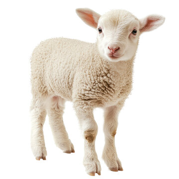 A cute lamb standing on a white background.