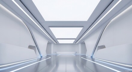 Fototapeta premium Futuristic Sci-Fi Corridor with Sleek Modern Design and Ambient Lighting.