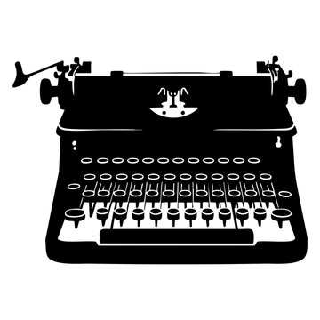 Black typewriter silhouette with a black silhouette of a vintage typewriter isolated object