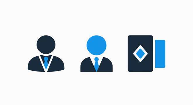 Minimalist user profile and professional identity icons for corporate account management access credentials and employee documentation with business professional identity identification security