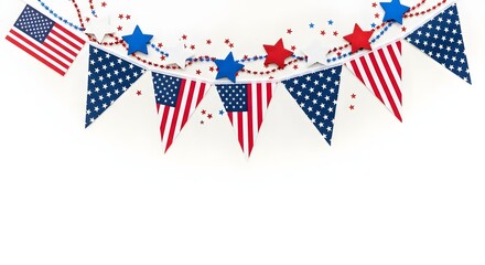 Obraz premium Patriotic bunting and star decorations isolated on white background