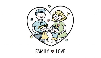 Fototapeta premium Colorful Family Portrait Inside Heart Shape